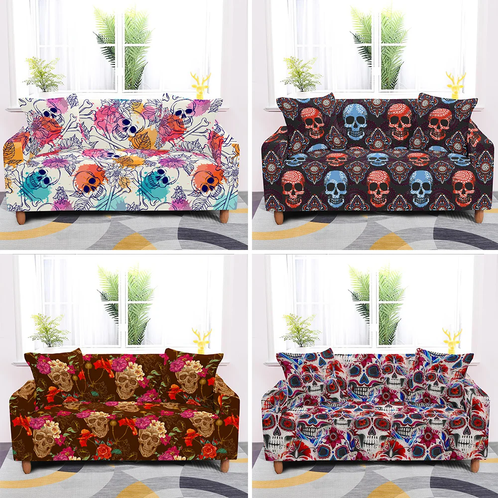 

Модные эластичные Чехлы для дивана в виде черепа с розой для гостиной L-style чехол для секционного дивана 1/2/3/4 местный чехол
