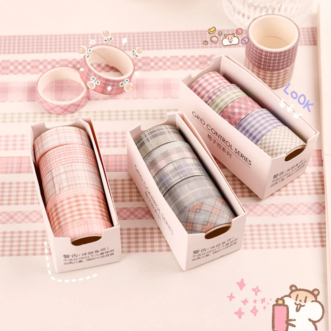 

6 Pcs/Set Cute Grid Washi Tape Kawaii Stripe Masking Tape Decorative Adhesive Tape Sticker DIY Scrapbook Diary Stationery