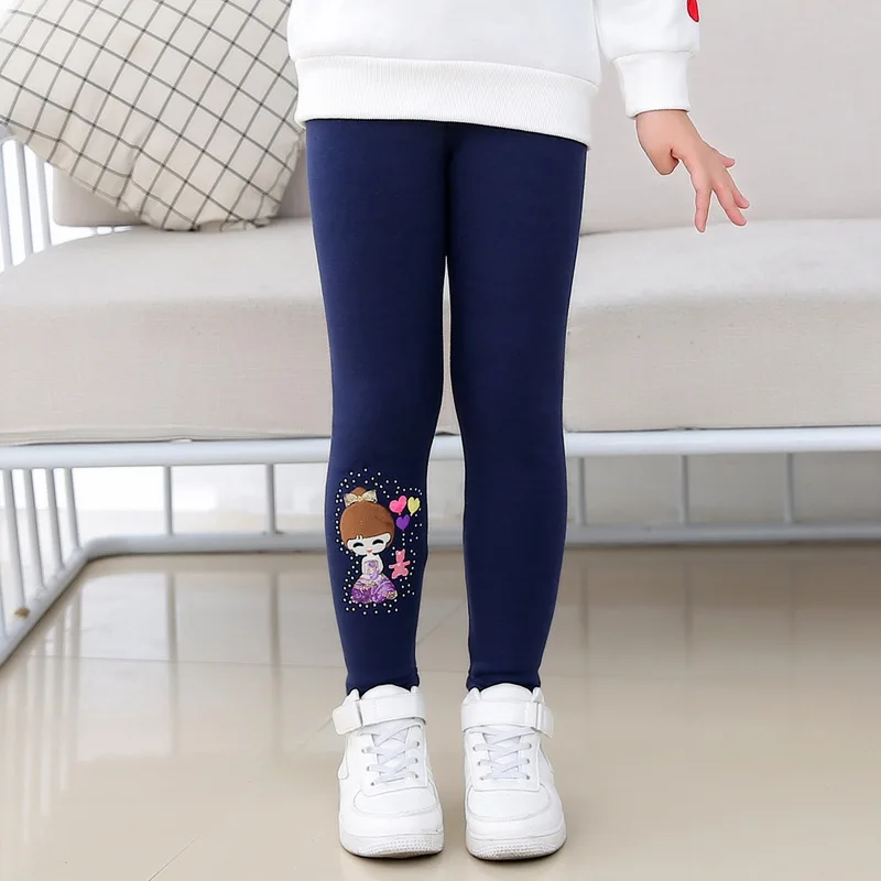 NAVY BLUE leggings Леггинсы для девочек; зимняя одежда для детей с героями мультфильмов; коллекция года; плотные теплые брюки; хлопковые бархатные леггинсы; детские длинные штаны; Одежда для девочек - Цвет: NAVY BLUE leggings