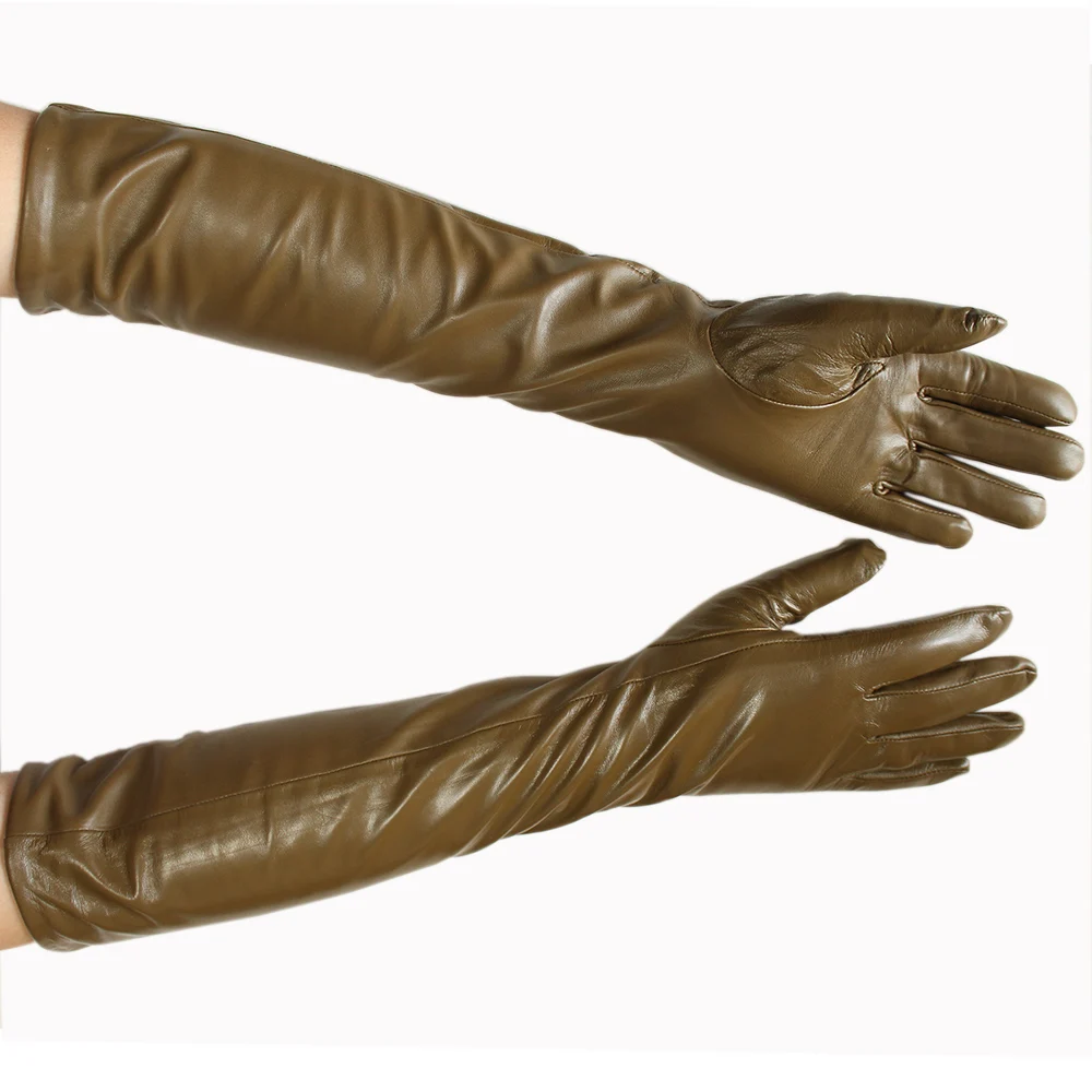 Bickmods Womens New Long Color Leather Gloves Fashionable Straight Style Velvet Lining To Keep Warm In Winter