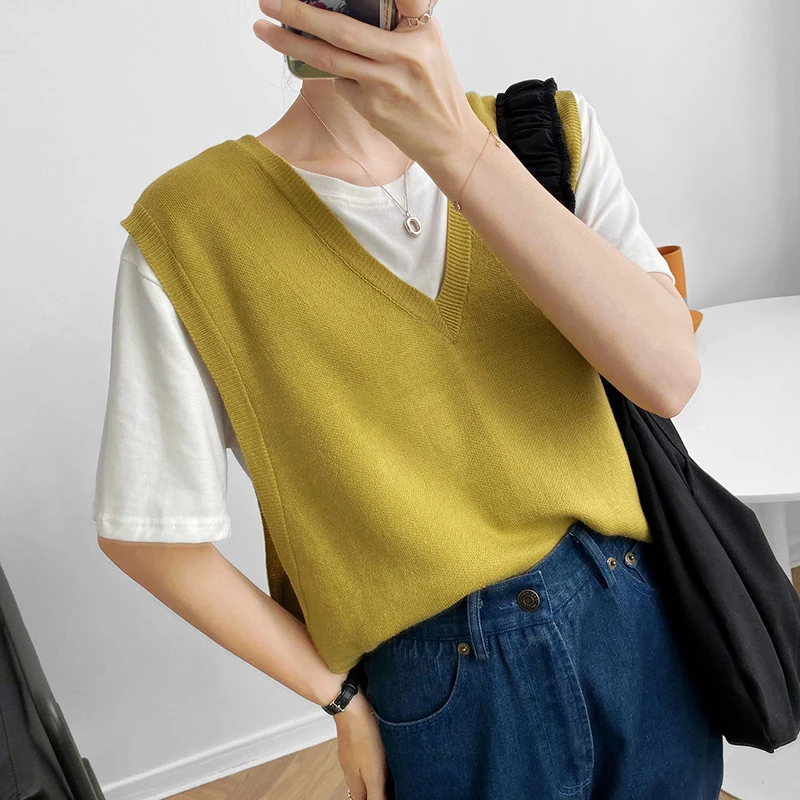 Осенний вязаный женский жилет GOPLUS джемпер в Корейском стиле черный свитер без