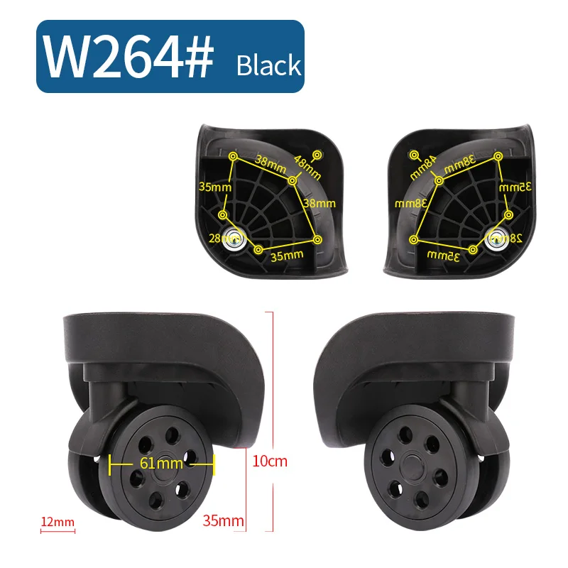 W264(2 Wheels)Black Чемодан Замена колеса ремонт фитинг чемодан тяга коробка оборудование Замена аксессуары 360 Универсальные ролики - Цвет: W264(2 Wheels)Black