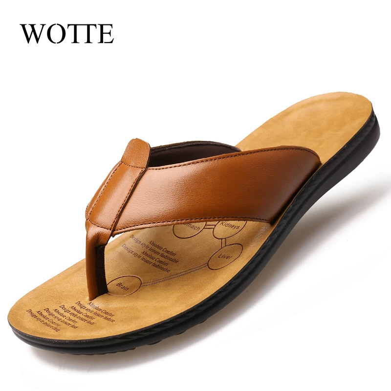 Новинка Летние мужские Вьетнамки Кожаные шлепанцы Мужские модные пляжные