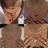 new trendy crystal enamel heart pendant multilayer choker necklace for women punk metal alloy chunky chain party jewelry gifts