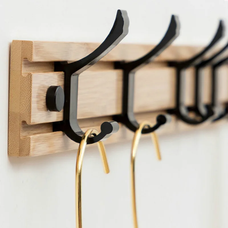 

Wooden Wall Mounted Coat Hook Clothes Robe Towel Hanger Hat Bag hooks Living Bedroom Bathroom 5 Hooks Household Products MJ709