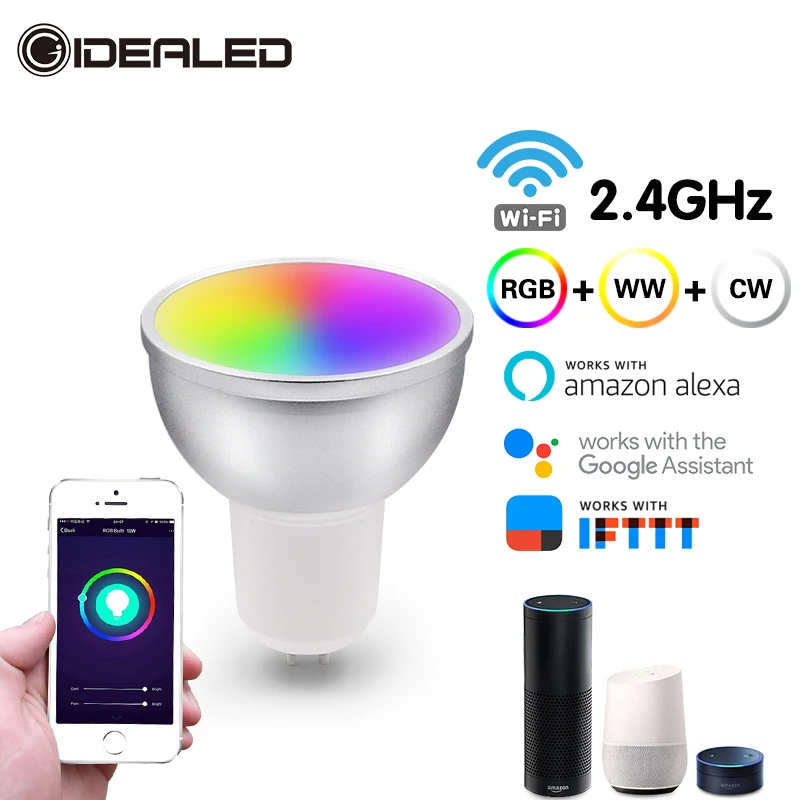 LED WiFi Smart Lamp E27 GU10 Bulb Bombillas RGBW 5W Dimmable Compatible With Light Apps Alexa & Google Home Voice Control Bulbs