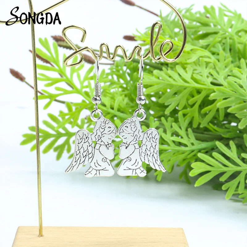 

Silver Color Guardian Angel Drop Earrings for Women Girls Vintage Dangle Earrings Punk Lucky Jewelry Wholesale Trinket Gifts