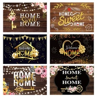 housewarming home sweet home photography backdrop key flowers shining lights decoration rustic wood floor background photo booth