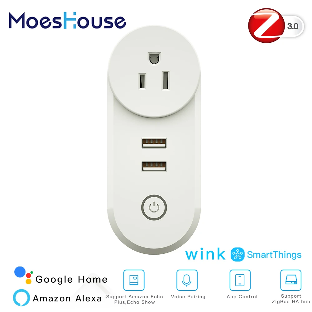 Розетка ZigBee3.0 Беспроводная с двумя USB портами и дистанционным