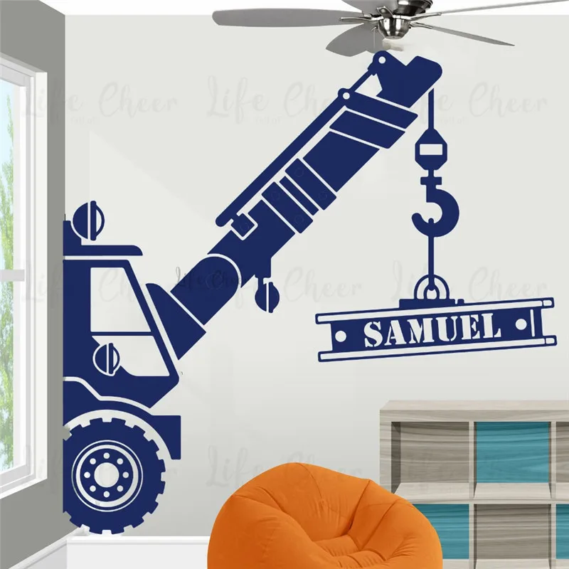 

Construction Truck Pattern Wall Stickers Personalized Kids Name Vinyl Decals Creative Boys Room Wallpaper Murals Art AC520