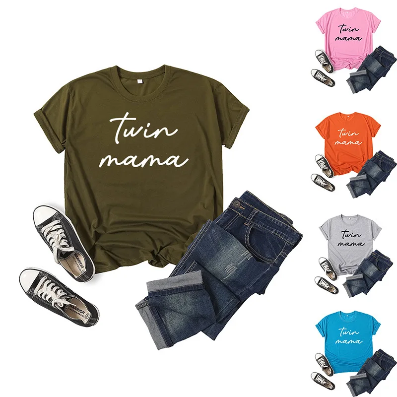 

Twin Mama Letter Print Women T Shirt Short Sleeve O Neck Loose Women Tshirt Ladies Tee Shirt Tops Clothes Camisetas Mujer
