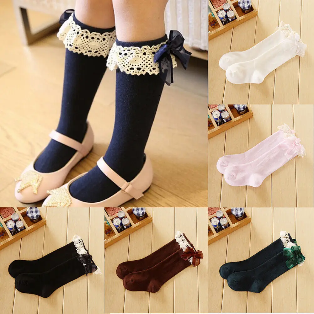 

1-6Y Cute Toddler Baby Girl Kids Knee High Stocking Cotton Lace Bowknot Leg Warm Leggings