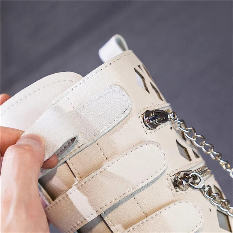 Стильные летние женские ботинки с высоким берцем Кожаные мотоциклетные