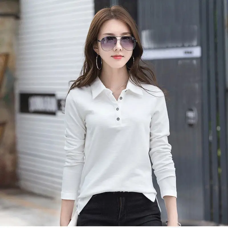 Модные высококачественные женские рубашки поло в новом стиле с длинным рукавом