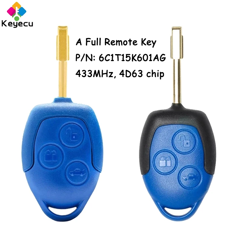 

KEYECU Remote Head Car Key With 3 Buttons 433MHz 4D63 Chip for Ford Transit WM VM 2006 2007 2008 2009 2010-2014 Fob 6C1T15K601AG