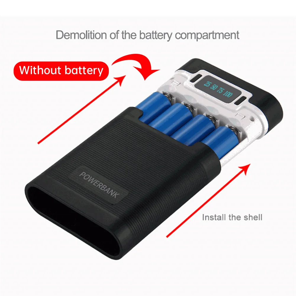 Портативный внешний аккумулятор с двумя USB-портами 4*18650 | Электроника