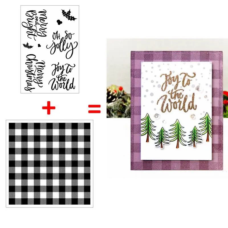 Прозрачные штампы с рождественскими пожеланиями решетчатая прямоугольная рамка