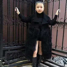 Новинка года; сезон осень! Длинные стильные шерстяные пальто для девочек; пэтчворк; искусственный овечий мех; зимние меховые куртки для девочек; шерстяные пальто; тонкая меховая одежда