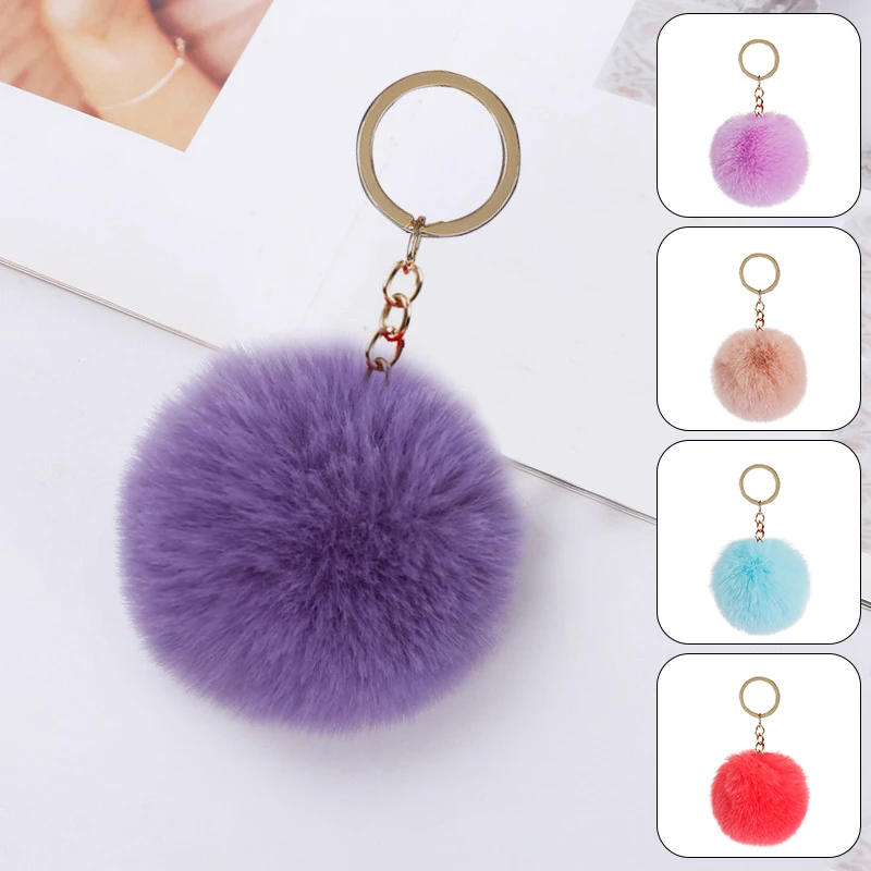 

Fur Ball Keychain For Women Soft Faux Rabbit Fur Ball Car Keyring Pompom Key Chains Car Bag Pendant Jewelry Gifts