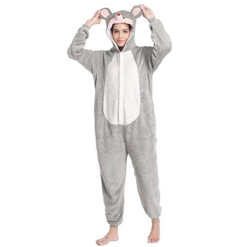

New Long cartoon flannel sleepover grey mouse animal costume cute couple Comfortable sleeping warm bathing relaxing performing