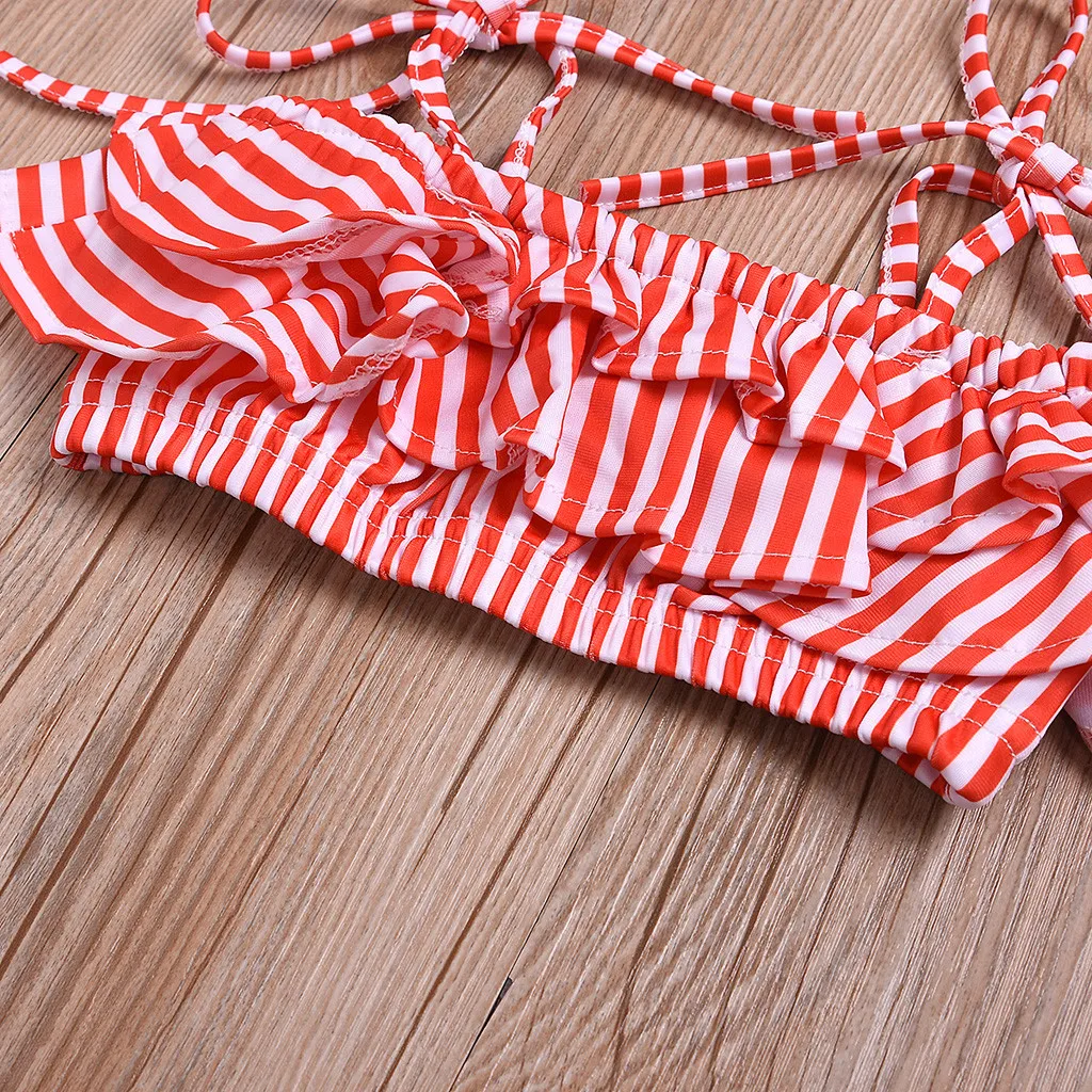 Детский купальный костюм для маленьких девочек Полосатый ремень бикини пляжный