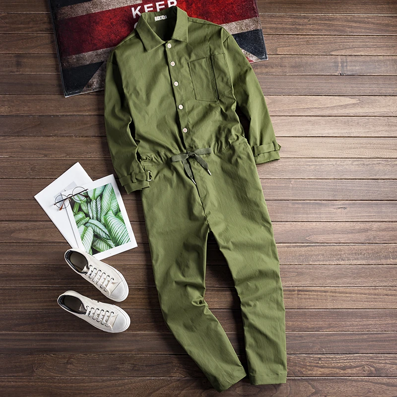 ZYYong Men's Loose Long Sleeve Jumpsuit Hip Hop Casual Comfortable Pants Streetwear Green Black Overalls | Мужская одежда