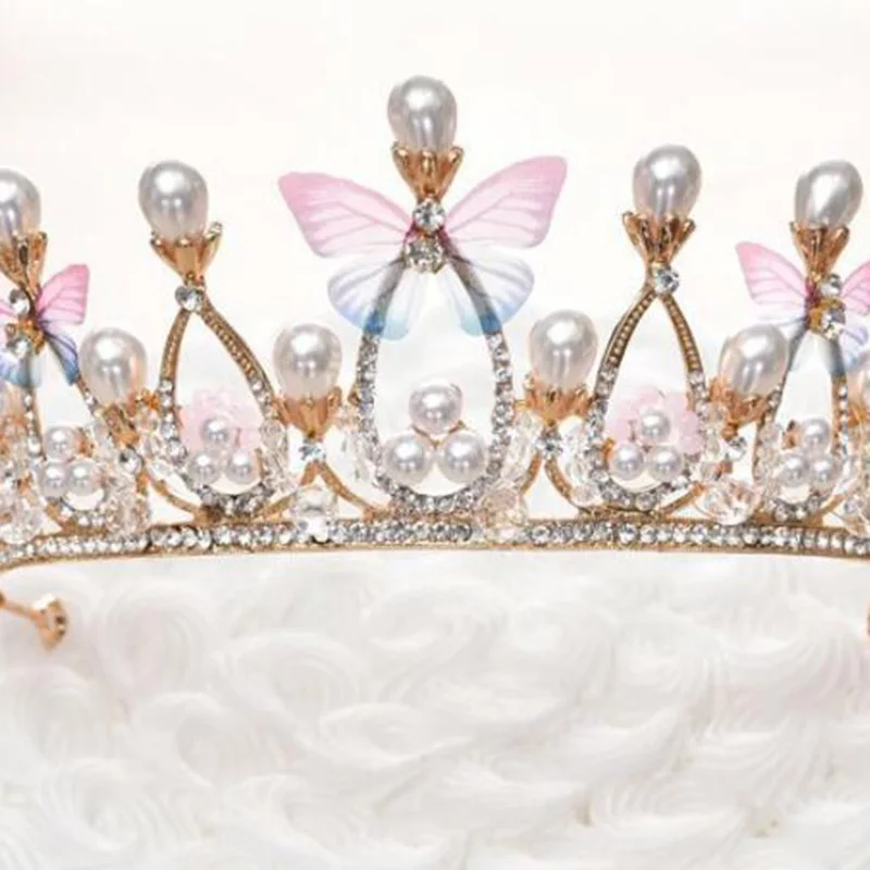 

Baroque Bridal Hairbands Tiaras And Crown Butterfly Pearl Hair Accessories For Girls Princess Birthday Party Luxury Fine Gift