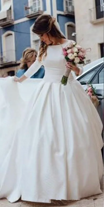 

Simple Open Back Long Sleeve Wedding Dresses Ball Gown Bridal Gown bohemian vestido de novia Cheap
