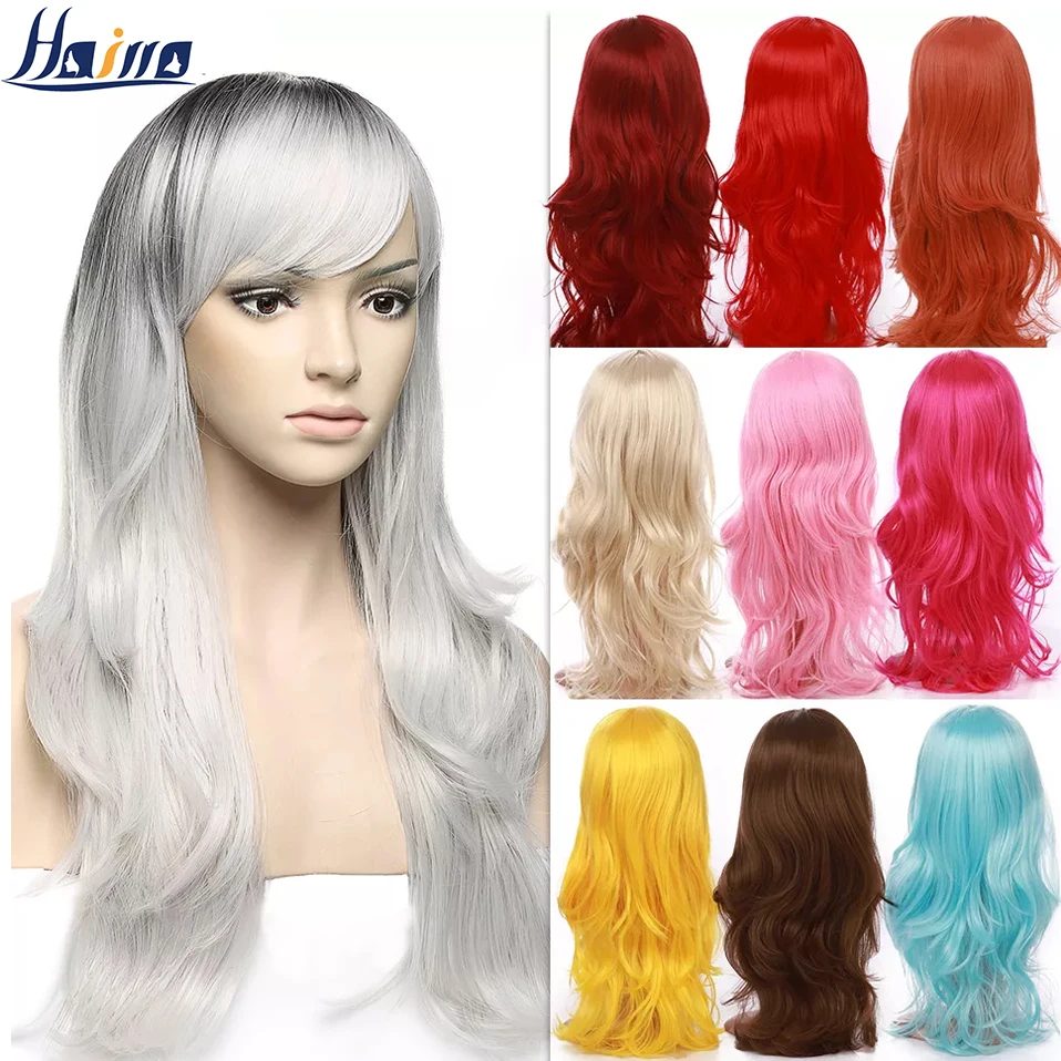 HAIRRO длинные вьющиеся волнистые волосы винно красный парик с челкой