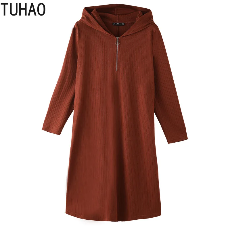 

TUHAO Fall Winter Large Size 10XL 8XL 6XL 4XL Hoodies Dresses Office Lady Knitted Dresses Women's Knit Hooded Dress Clothes WM06