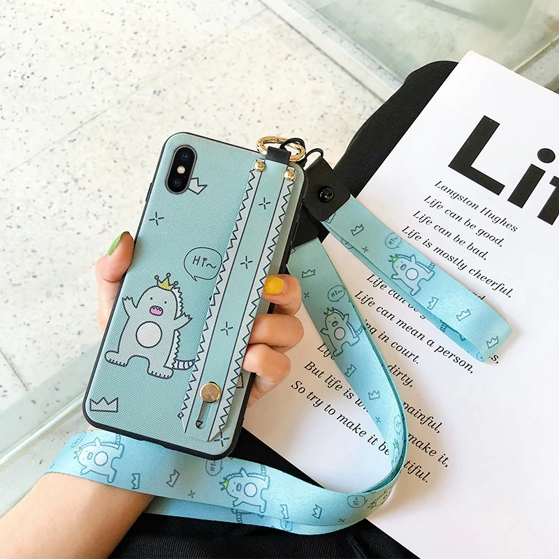 Чехол с ремешком на запястье для huawei P Smart Y7 Prime Y9 Honor 10 Lite 9X 10i 20i 9i 9N 7C Pro Nova 2S 3i enjoy 9 Plus - Цвет: dinosaur