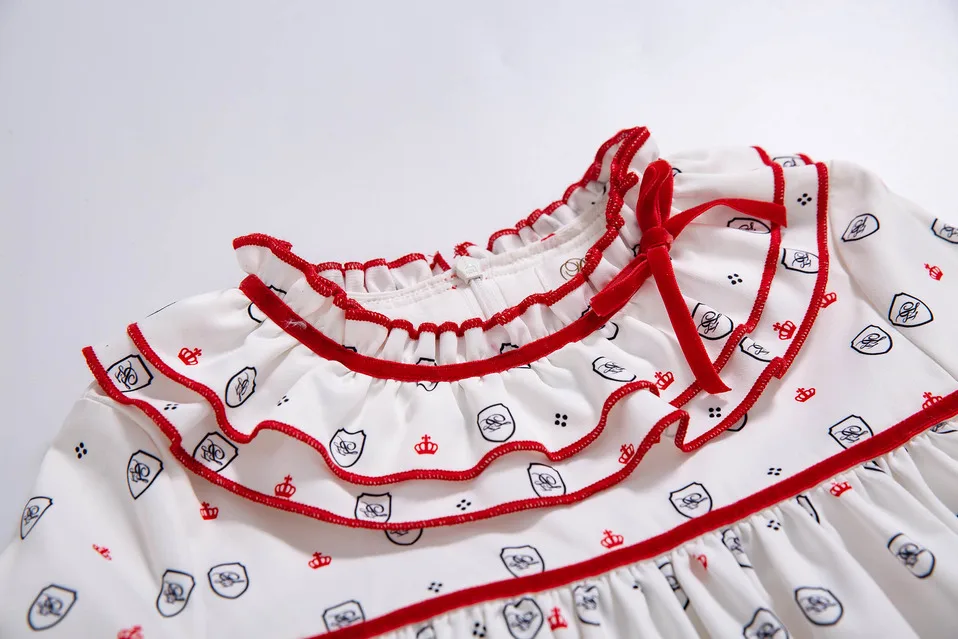 Pettigirl осеннее рождественское белое платье для девочек с принтом головной убор