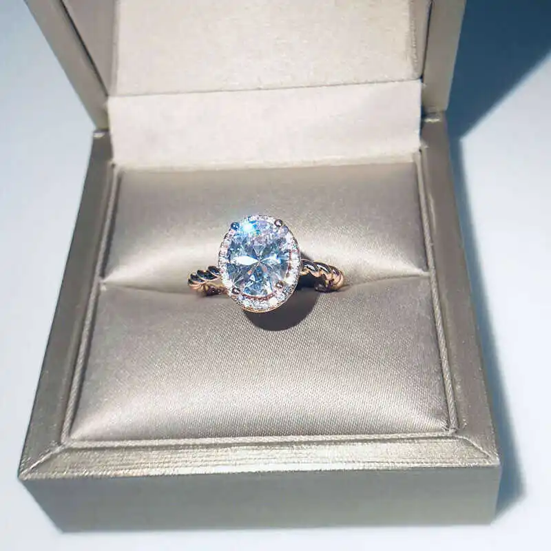 

New fashion women's rose gold color oval ring round powder synthetic zircon engagement jewelry size 6-10