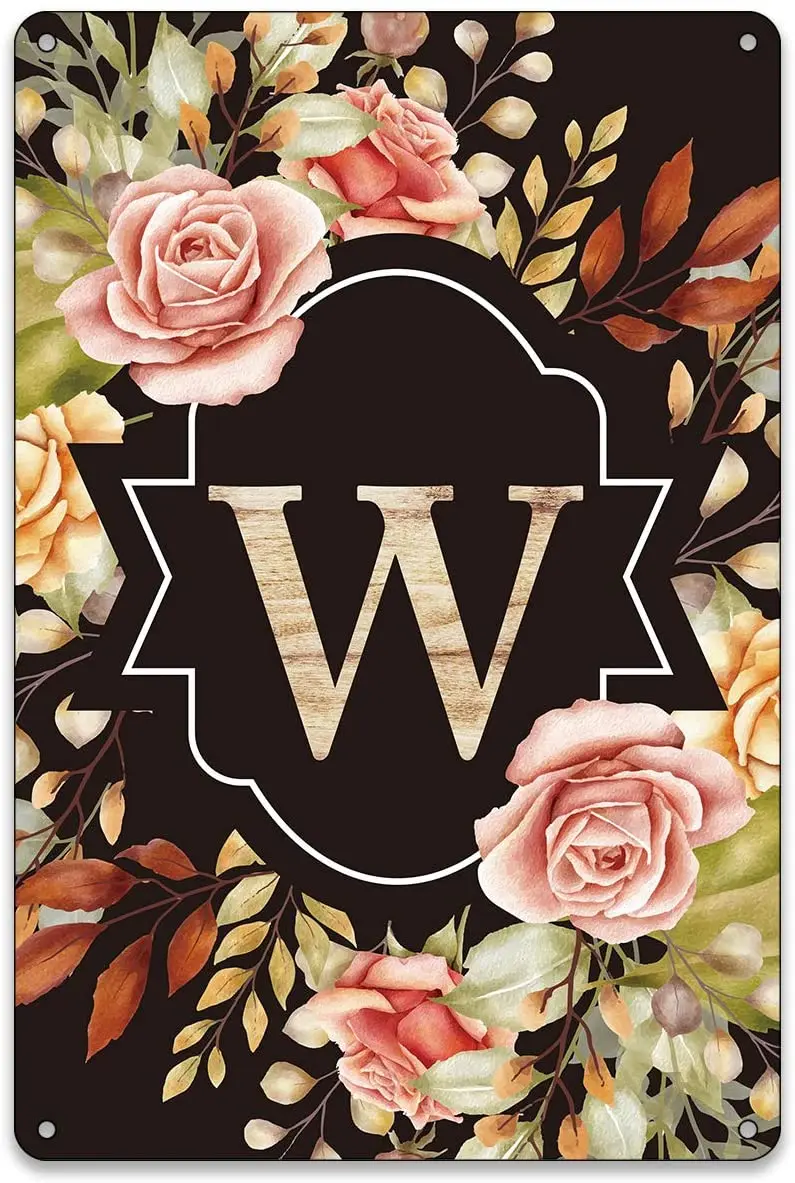 

BellowDeer Letter W Colorful Flowers Metal Tin Signs Home Outdoor Black Letter W Home Signs Home Restaurant Kitchen Garden