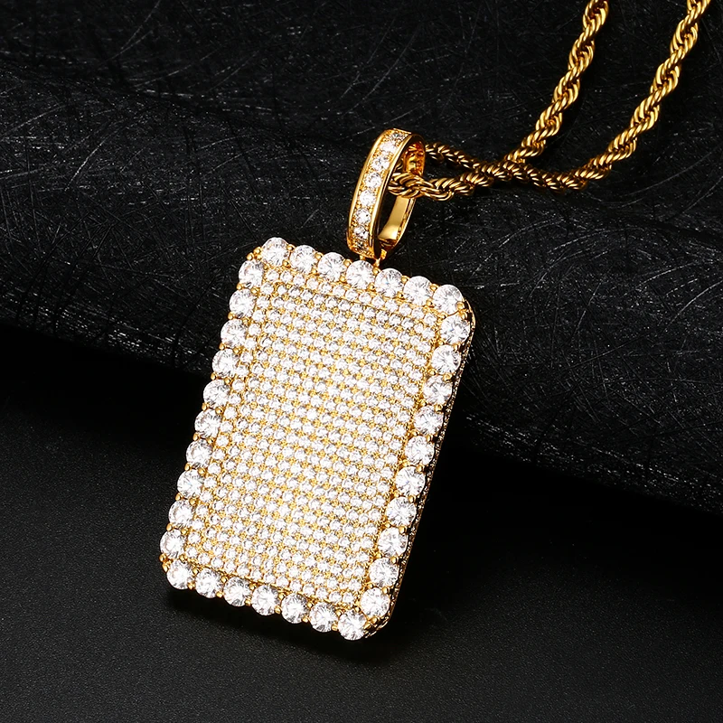 

Full Cubic Zirconia Square Pendant Necklace Mens Hip Hop Jewelry Iced Out Bling Pendant With 4mm Tennis Chain Rapper Gift