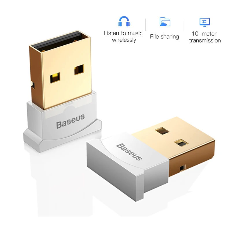 White Baseus USB Bluetooth адаптер ключ для компьютера ПК PS4 мышь Aux аудио Bluetooth 4,0 4,2 5,0 музыкальный приемник с динамиком передатчик - Цвет: White