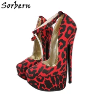 sorbern red leopard women pump shoes platform high heel platform shoes 20cm womens shoes size 11 and 12 party heels fabric shoes