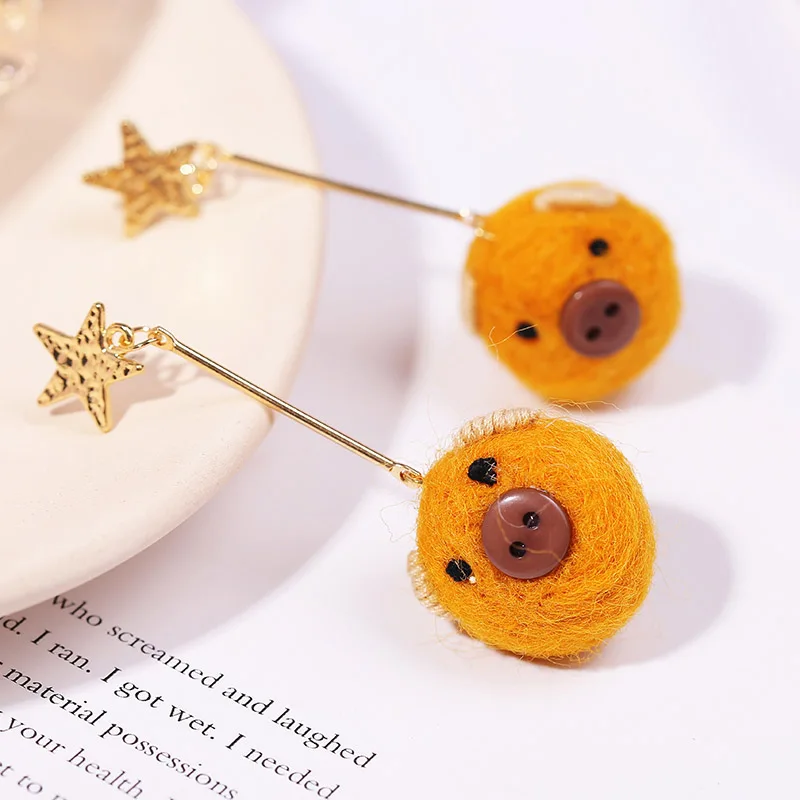 Корейский стиль 2019 модные шерстяные свинки ручной работы висячие серьги для