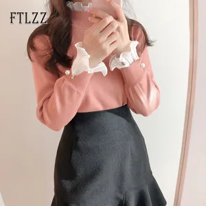 Женский свитер с длинным рукавом, розовый вязаный пуловер в стиле пэчворк с изображением листьев лотоса, весна-осень