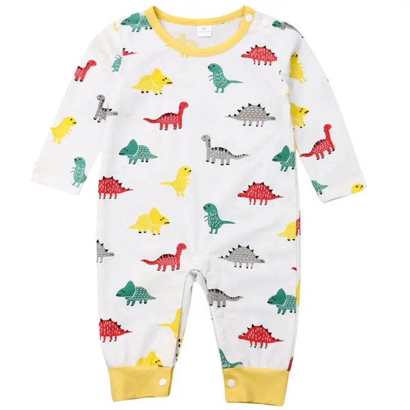 Хлопковый комбинезон с длинным рукавом и принтом динозавров|Ромперы| |