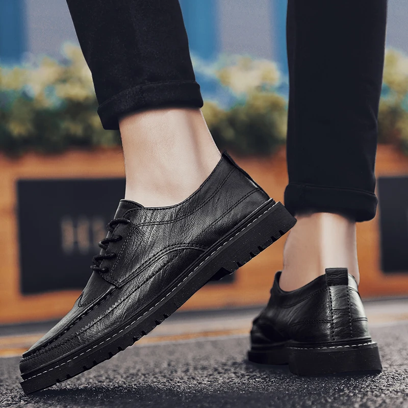 

Men Casual Shoes lace up Men Leather breathable comfortable fashion outdoor Casual Flats Shoes chaussure homme cuir zapatos o4