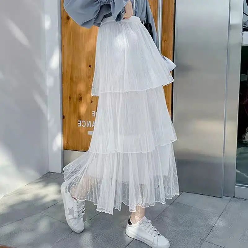 

Skirt summer women's cake skirt multi-layer tulle skirt temperament high waist fairy pleated skirt black white A-line skirt