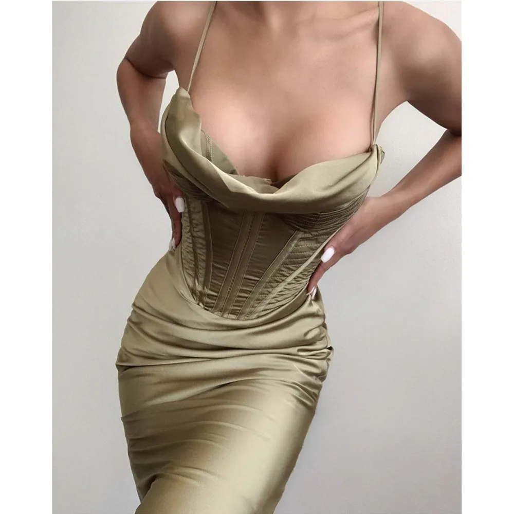 

Новое поступление, женское летнее сексуальное платье-корсет на тонких бретелях, зеленое платье миди 2021, женское дизайнерское модное вечерн...