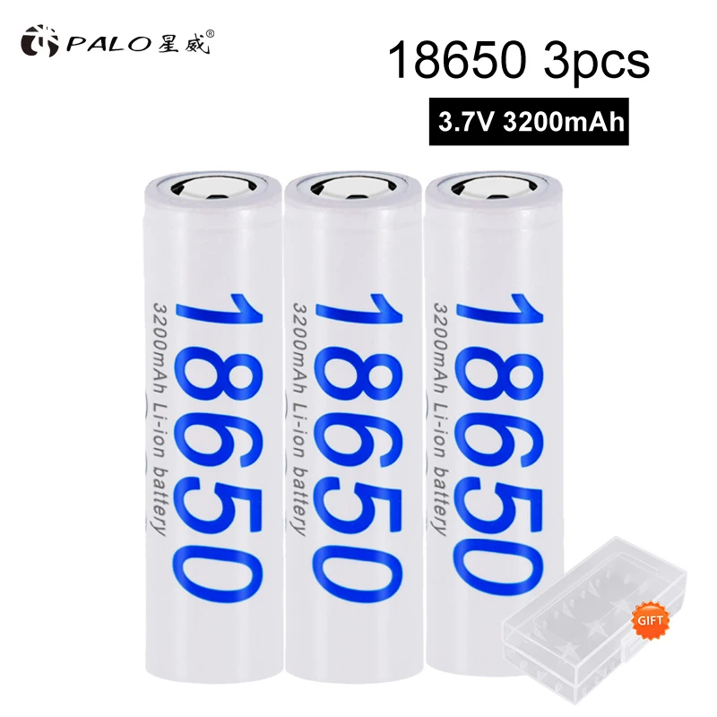 3PCS battery PALO PALO DBHE41865 3200 мАч литиевая батарея 18650 3,7 в мощность перезаряжаемые батареи для фонарика батареи - Цвет: 3PCS battery