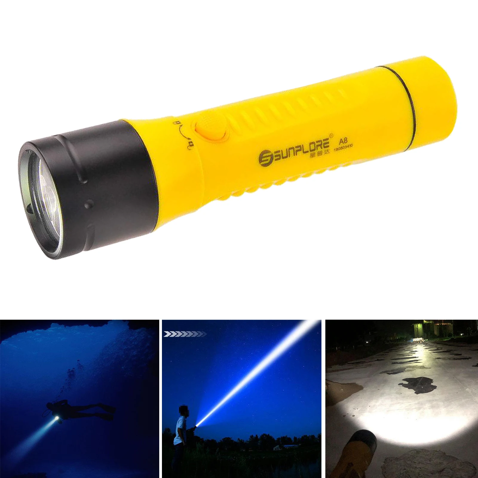 

Portable Powerful Diving Flashlight Underwater Scuba Dive Torch Built-in Battery
