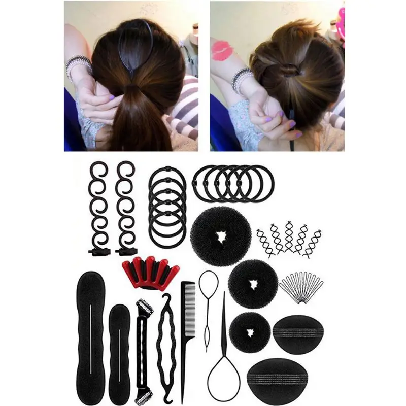 

40Pcs/Set Women DIY Hair Styling Accessories Kit Magic Bun Maker Hairpins Ties Modelling Hairdress Braid Tools