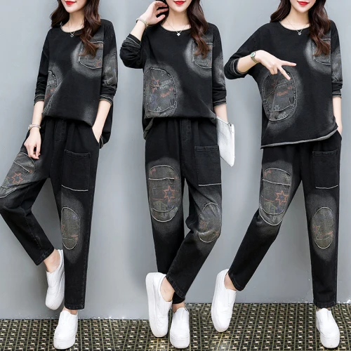 Повседневные женские костюмы и комплекты больших размеров черный женский