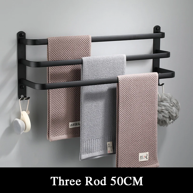 

Towel Rack Matte Black 40-60 CM Towel Hanger Wall Mounted Towel Holder Space Aluminum Multilayer Bar Rail Bathroom Accessories
