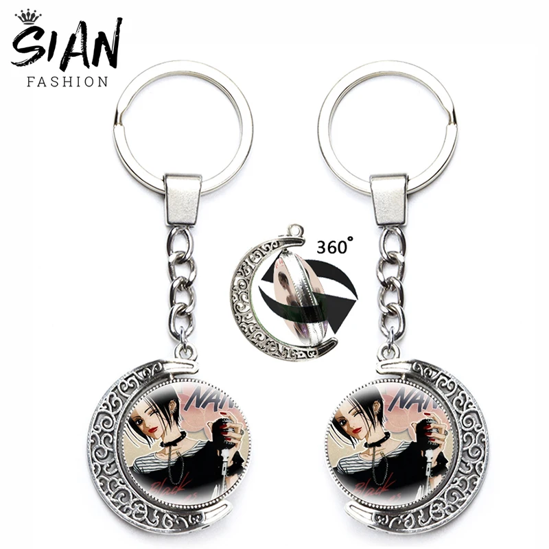 

Punk Cool Osaki Nana Anime Keychains 360 Degrees Rotated Keyrings Cosplay Cartoon Figures Key Chains Glass Otaku Jewelry Gifts