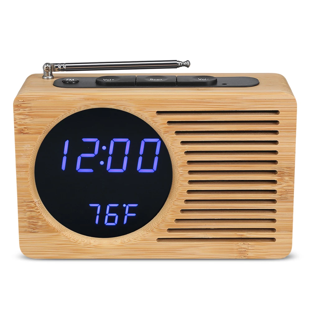 Ocean Blue Цифровой fm-радио будильник светодиодный Бамбук 12 h/24 h Регулируемый свет для дома спальни офиса Настольные часы таймер USB кабель будильник часы - Цвет: Ocean Blue